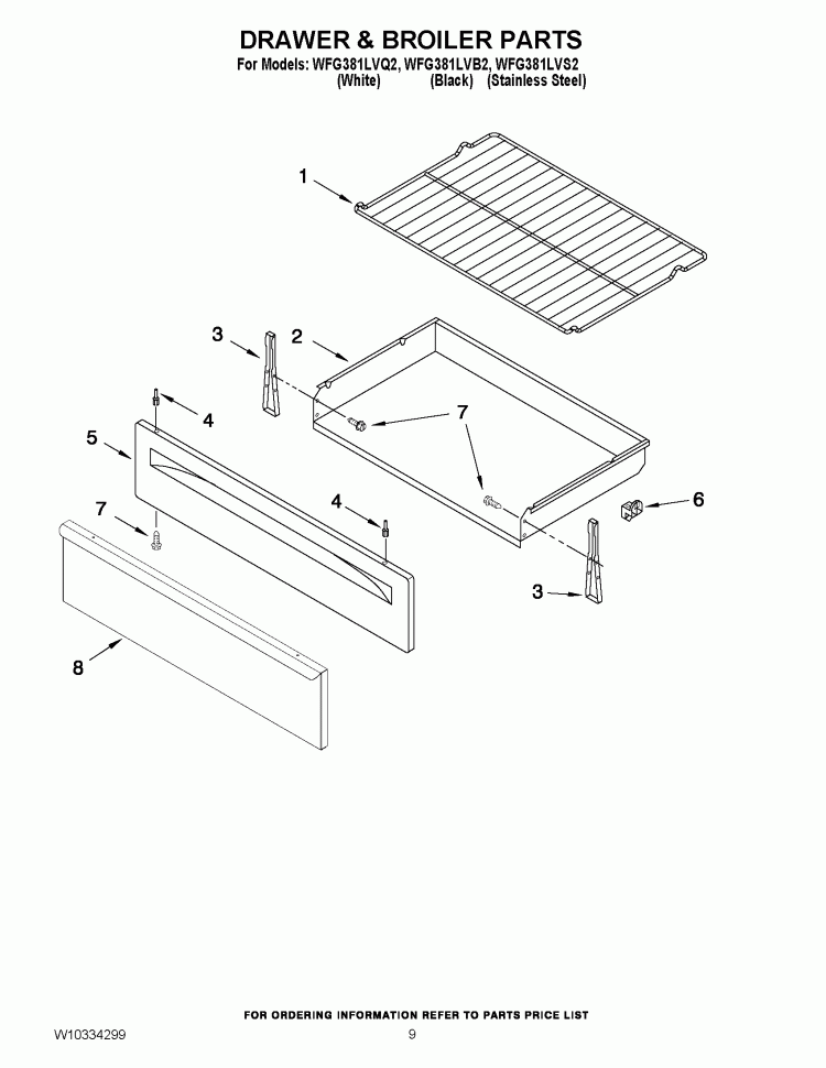 DRAWER & BROILER PARTS Diagram and Parts List for WFG381LVS2  Whirlpool Range