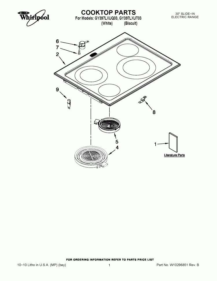 COOKTOP PARTS Diagram and Parts List for GY397LXUT03  Whirlpool Range
