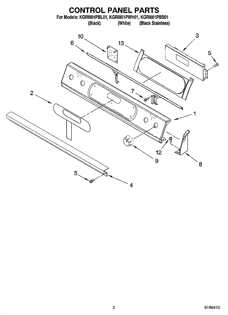 CONTROL PANEL PARTS Diagram and Parts List for KGRI801PBL01  KitchenAid Range