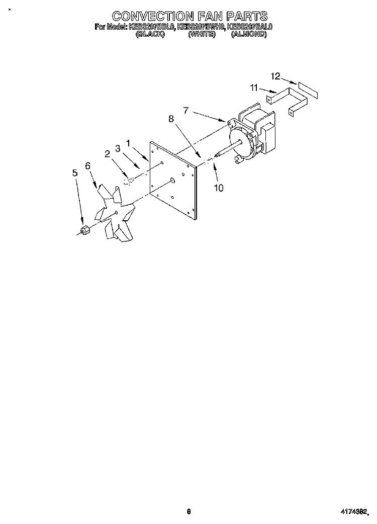 CONVECTION FAN Diagram and Parts List for KEBS207BWH0  KitchenAid Wall Oven