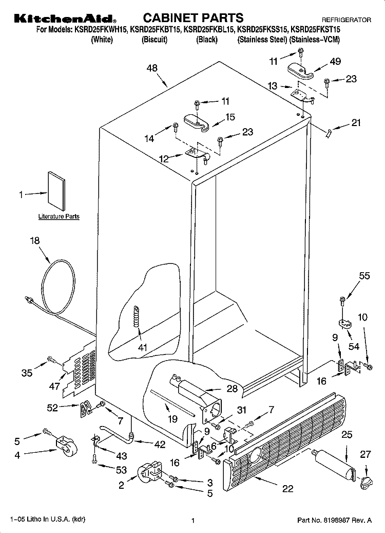 CABINET PARTS Diagram and Parts List for KSRD25FKSS15  KitchenAid Refrigerator