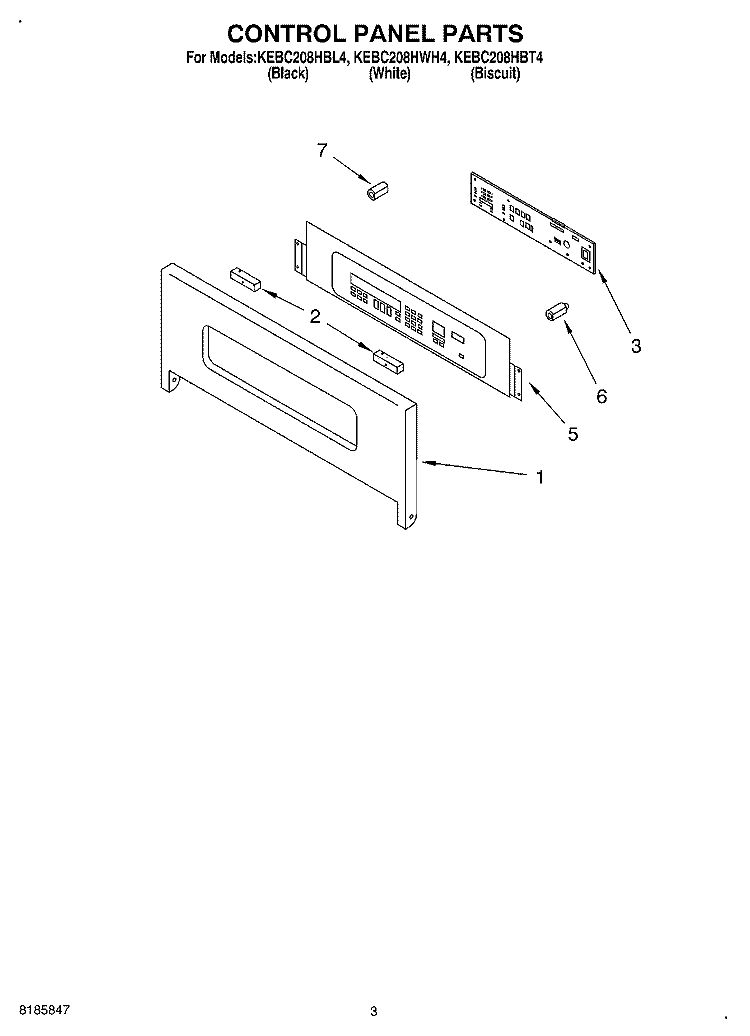 CONTROL PANEL Diagram and Parts List for KEBC208HBL4  KitchenAid Wall Oven