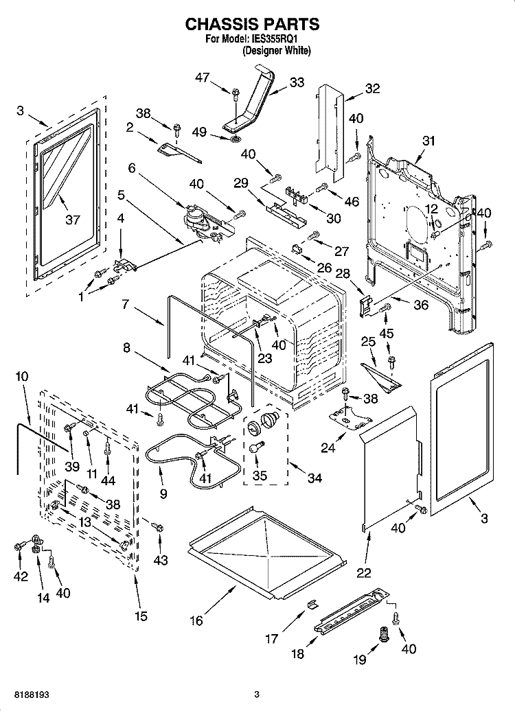 CHASSIS PARTS Diagram and Parts List for IES355RQ1  Inglis Range
