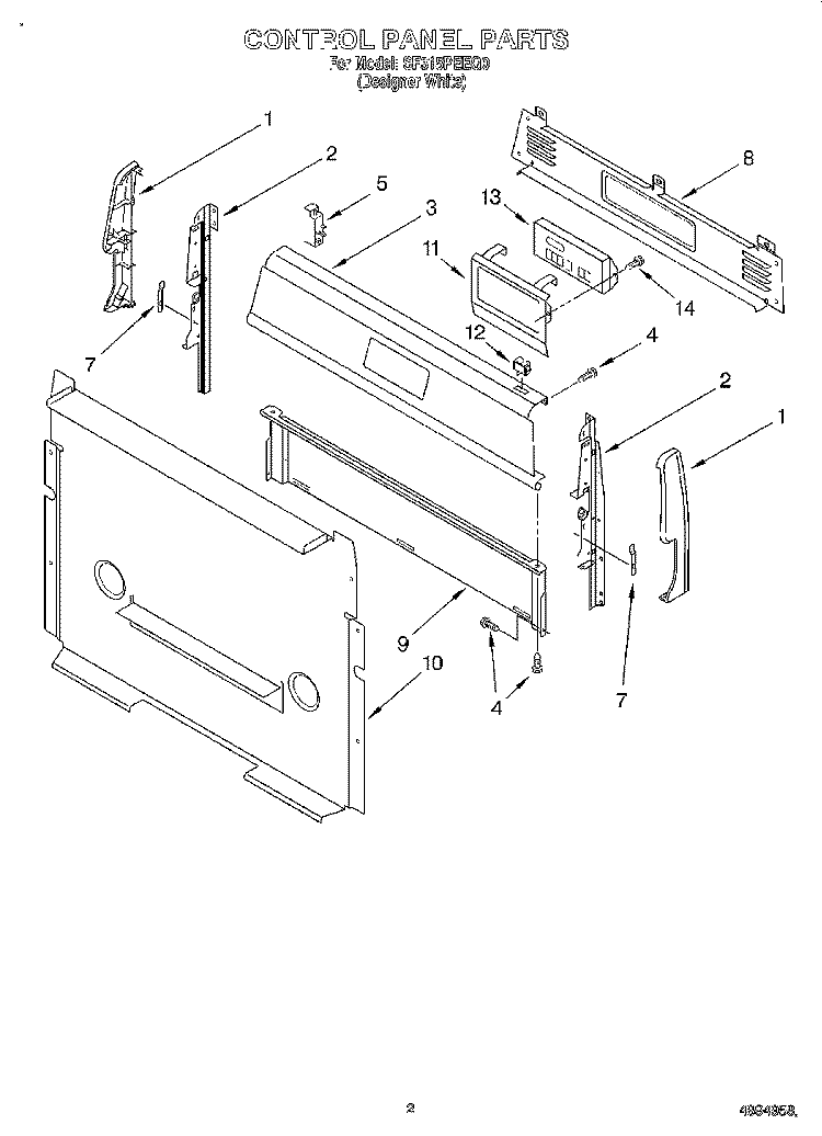 CONTROL PANEL Diagram and Parts List for SF315PEEQ0  Whirlpool Range