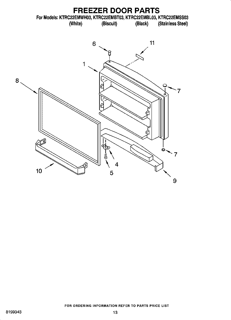FREEZER DOOR PARTS Diagram and Parts List for KTRC22EMSS03  KitchenAid Refrigerator