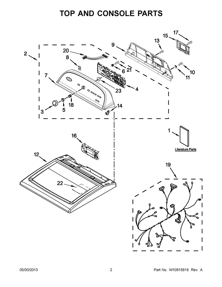 TOP AND CONSOLE PARTS Diagram and Parts List for YWED5600XW1  Whirlpool Dryer