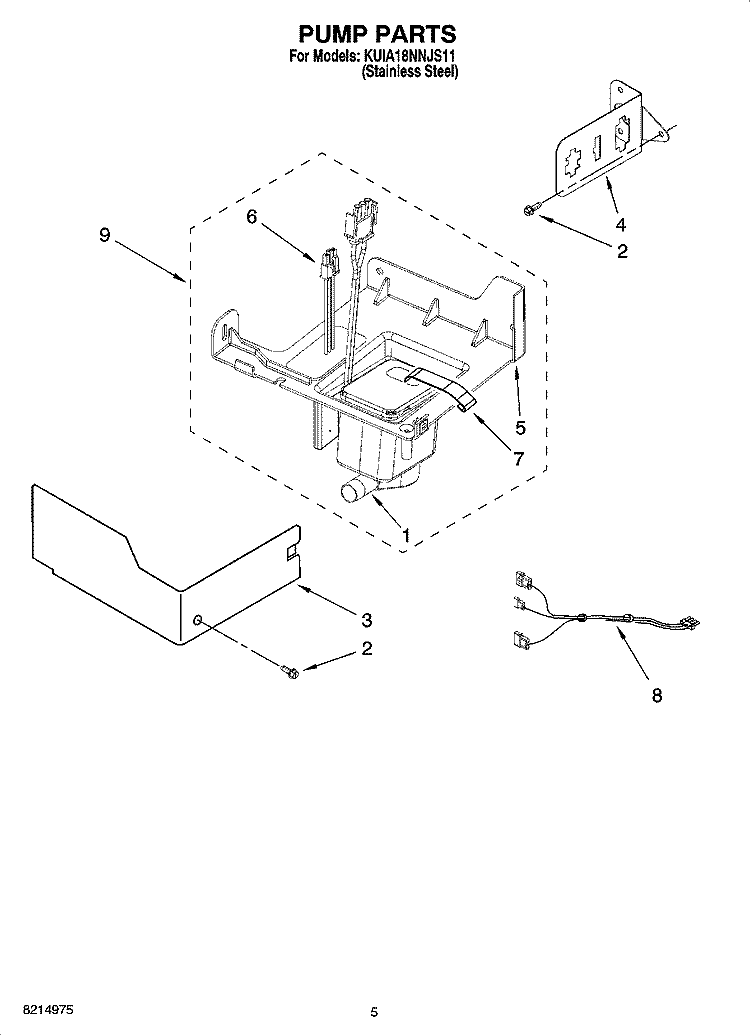 PUMP PARTS Diagram and Parts List for KUIA18NNJS11  KitchenAid Ice Maker