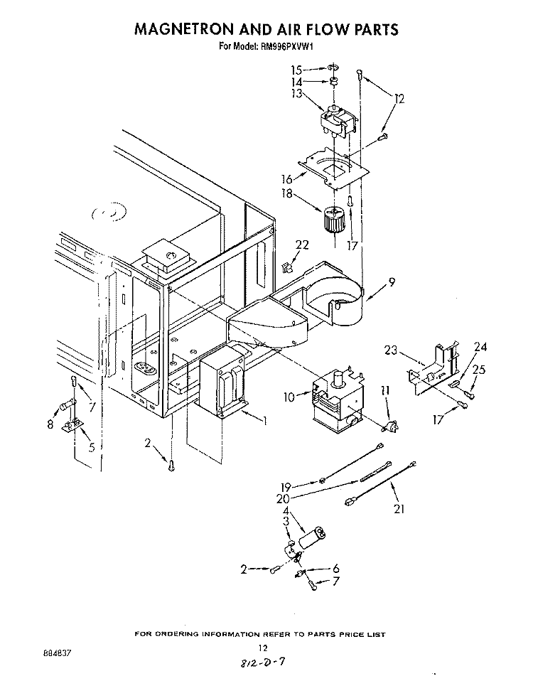 MAGNETRON AND AIR FLOW Diagram and Parts List for RM996PXVN1  Whirlpool Microwave Oven Combo