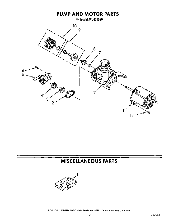 PUMP AND MOTOR, MISCELLANEOUS Diagram and Parts List for WU4500Y0  Roper Dishwasher