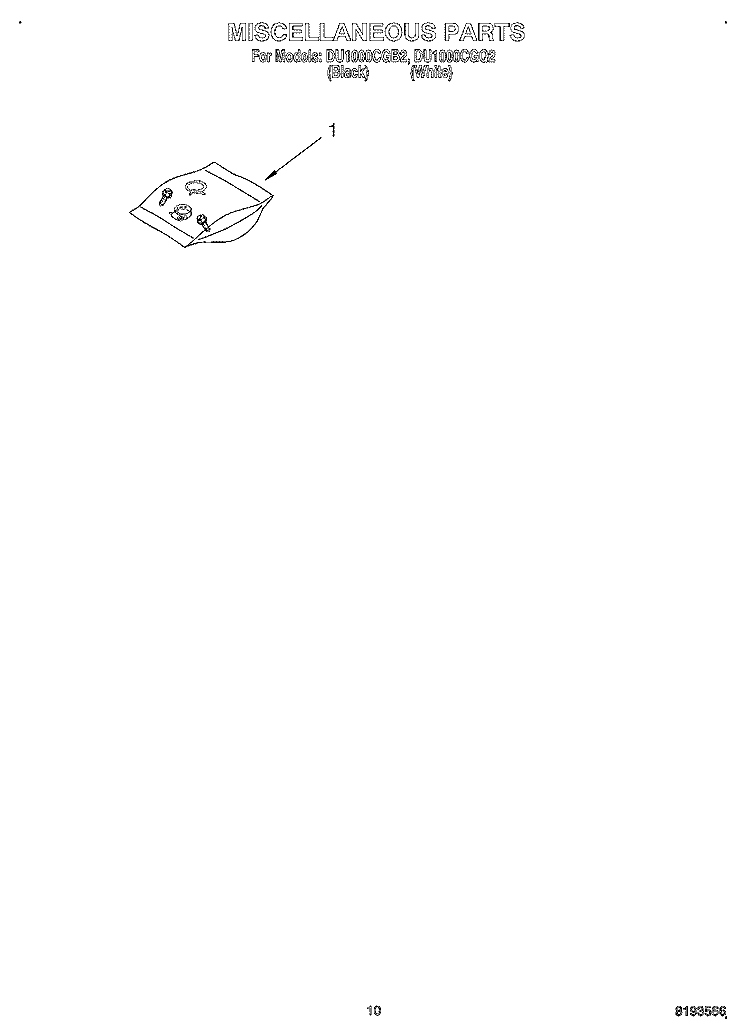 MISCELLANEOUS, OPTIONAL Diagram and Parts List for DU1000CGB2  Whirlpool Dishwasher