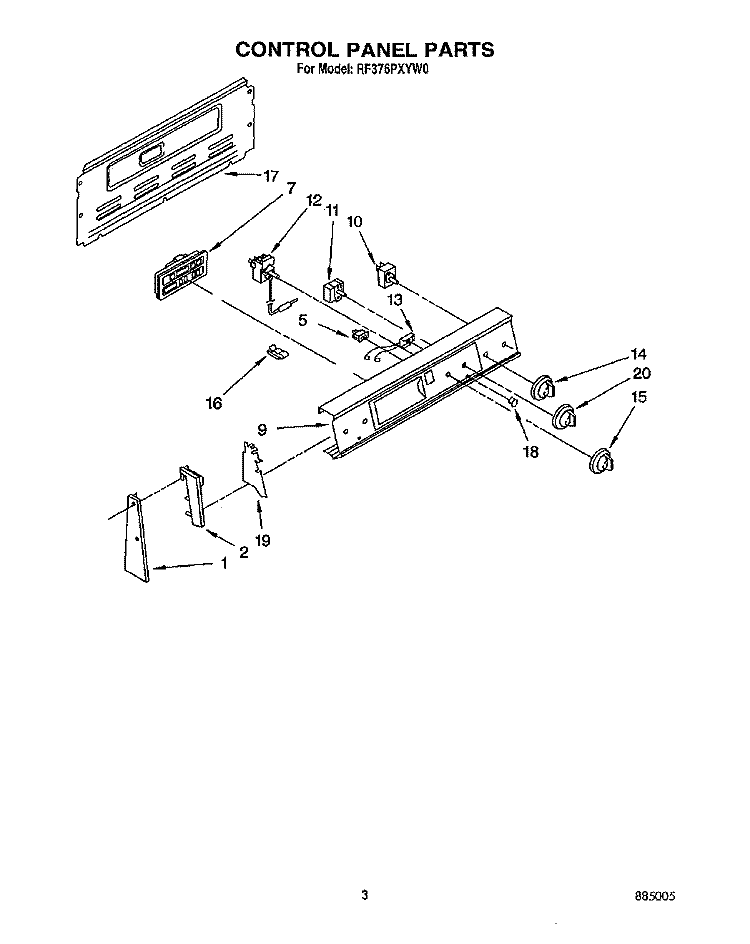 CONTROL PANEL Diagram and Parts List for RF376PXYQ0  Whirlpool Range