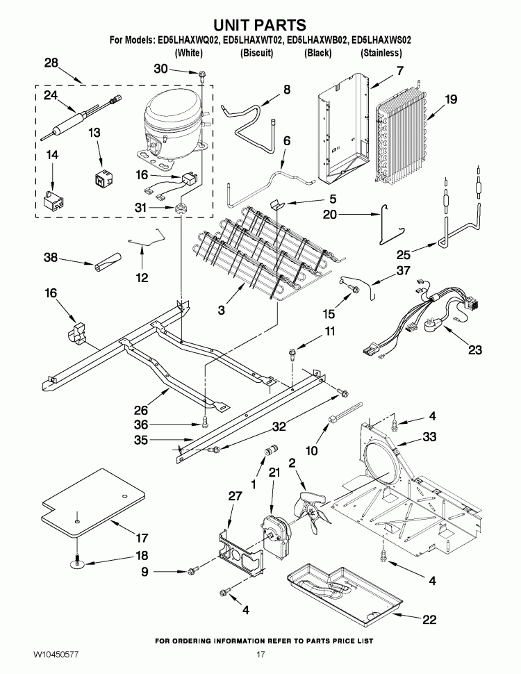 UNIT PARTS Diagram and Parts List for ED5LHAXWQ02  Whirlpool Refrigerator