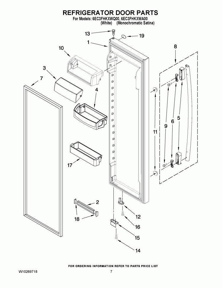REFRIGERATOR DOOR PARTS Diagram and Parts List for 6EC3FHKXWA00  Whirlpool Refrigerator