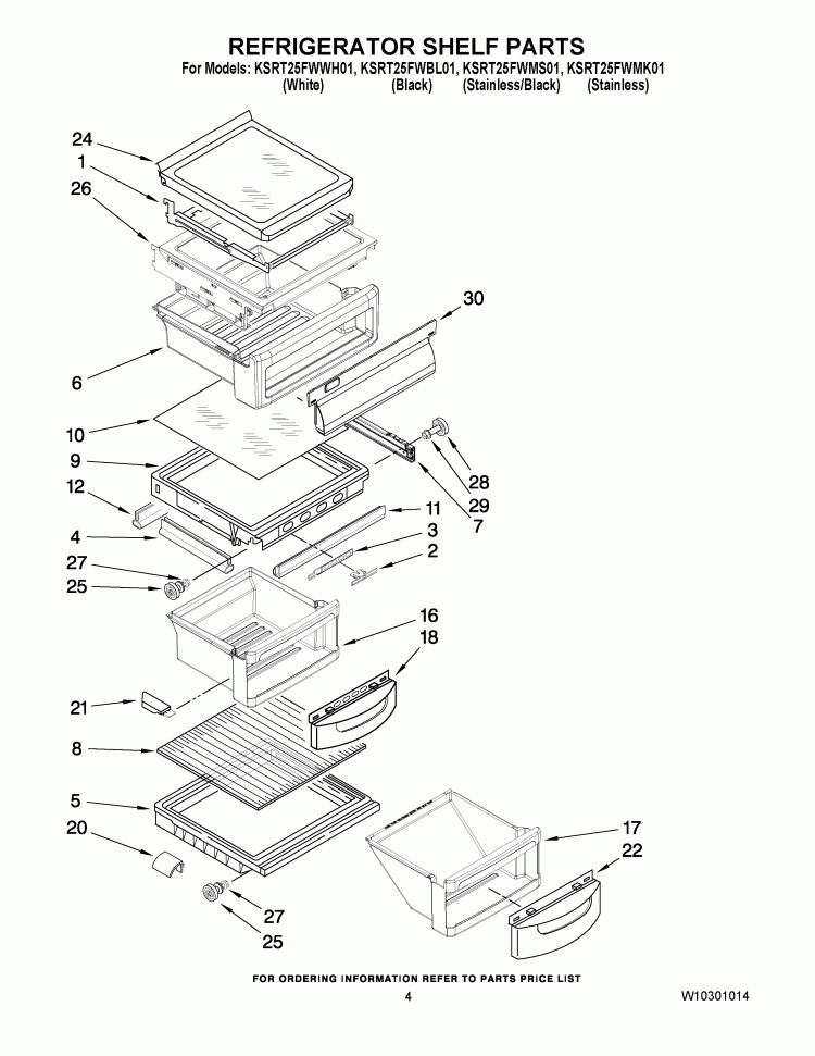 REFRIGERATOR SHELF PARTS Diagram and Parts List for KSRT25FWMS01  KitchenAid Refrigerator
