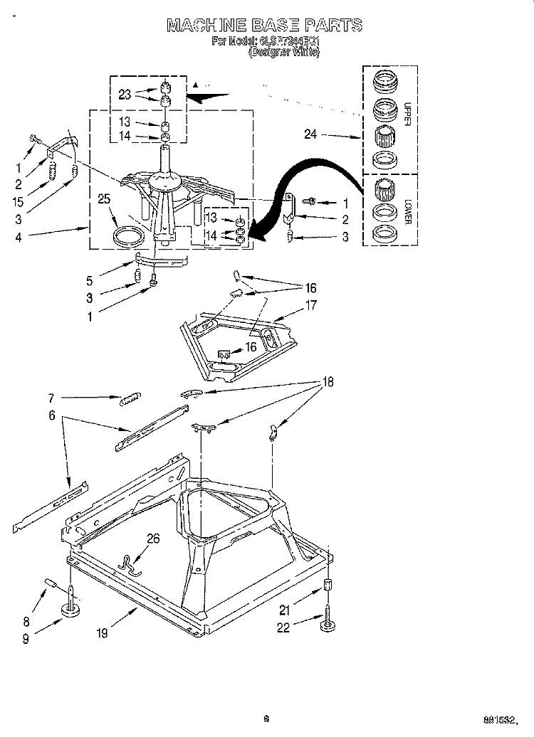 MACHINE BASE Diagram and Parts List for 6LSR7244EQ1  Whirlpool Washer