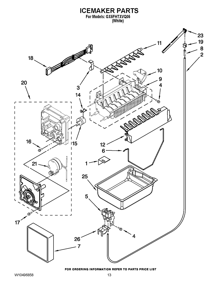 ICEMAKER PARTS Diagram and Parts List for GX5FHTXVQ05  Whirlpool Refrigerator