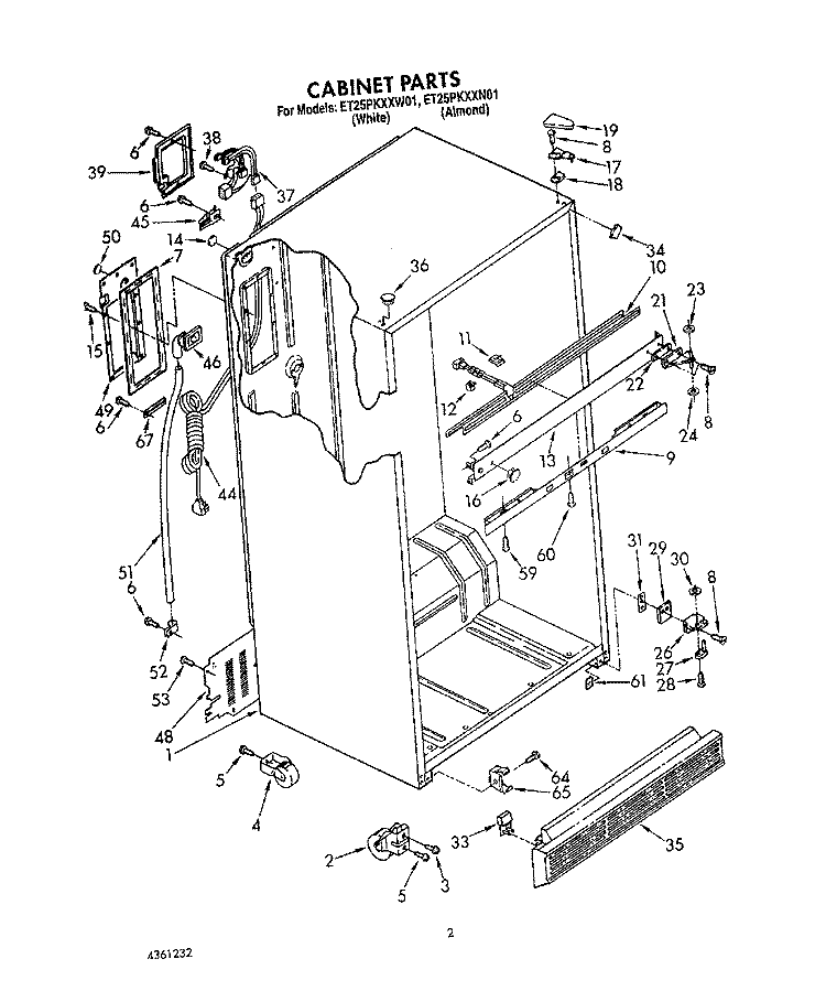 CABINET Diagram and Parts List for ET25PKXXW01  Whirlpool Refrigerator