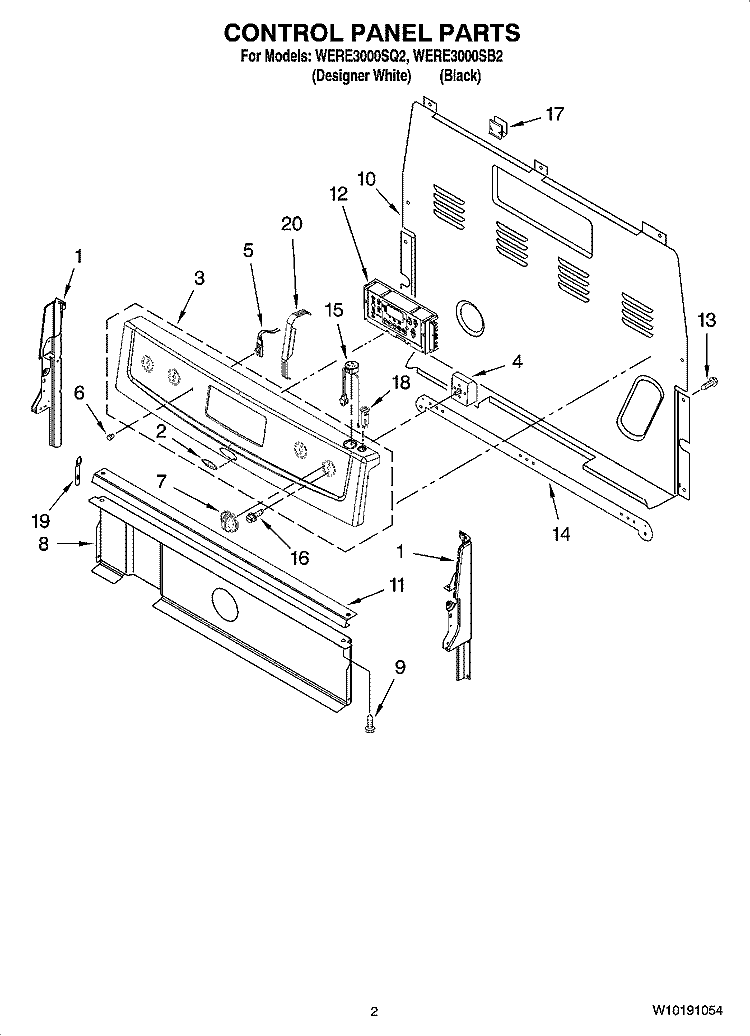 CONTROL PANEL PARTS Diagram and Parts List for WERE3000SB2  Whirlpool Range