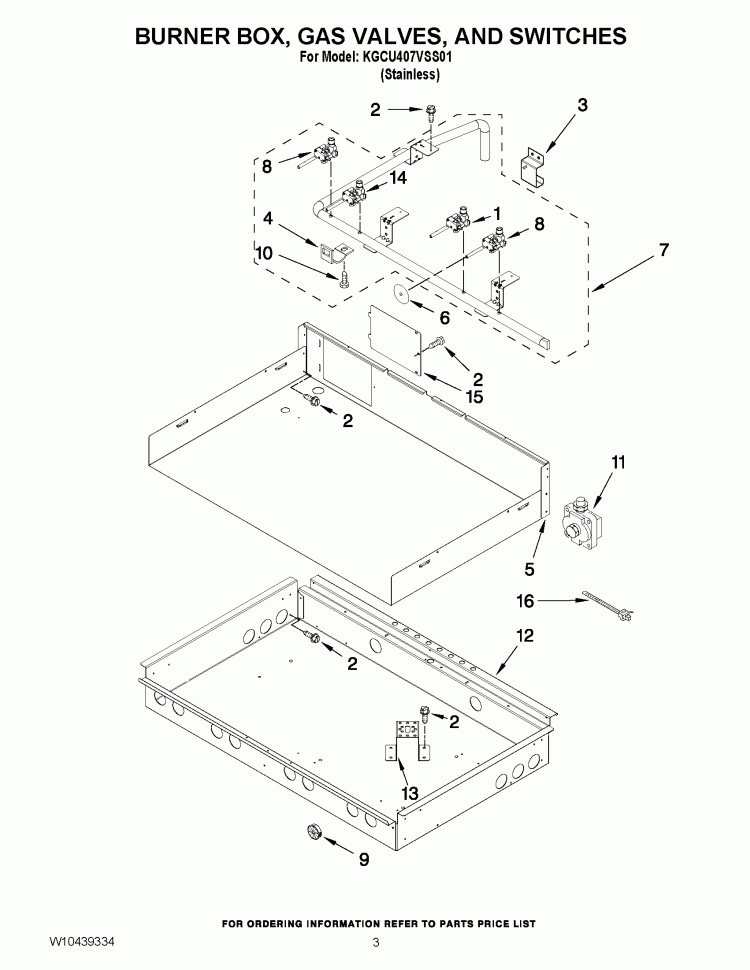 BURNER BOX, GAS VALVES, AND SWITCHES Diagram and Parts List for KGCU407VSS01  KitchenAid Cooktop