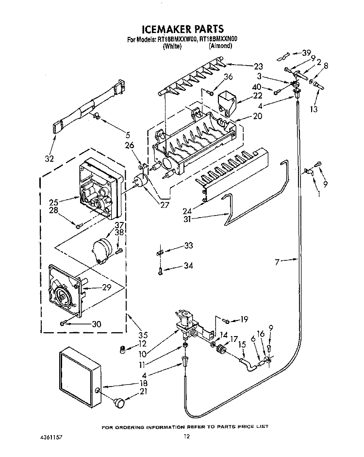 ICEMAKER, LIT/OPTIONAL Diagram and Parts List for RT18BMXXW00  Roper Refrigerator