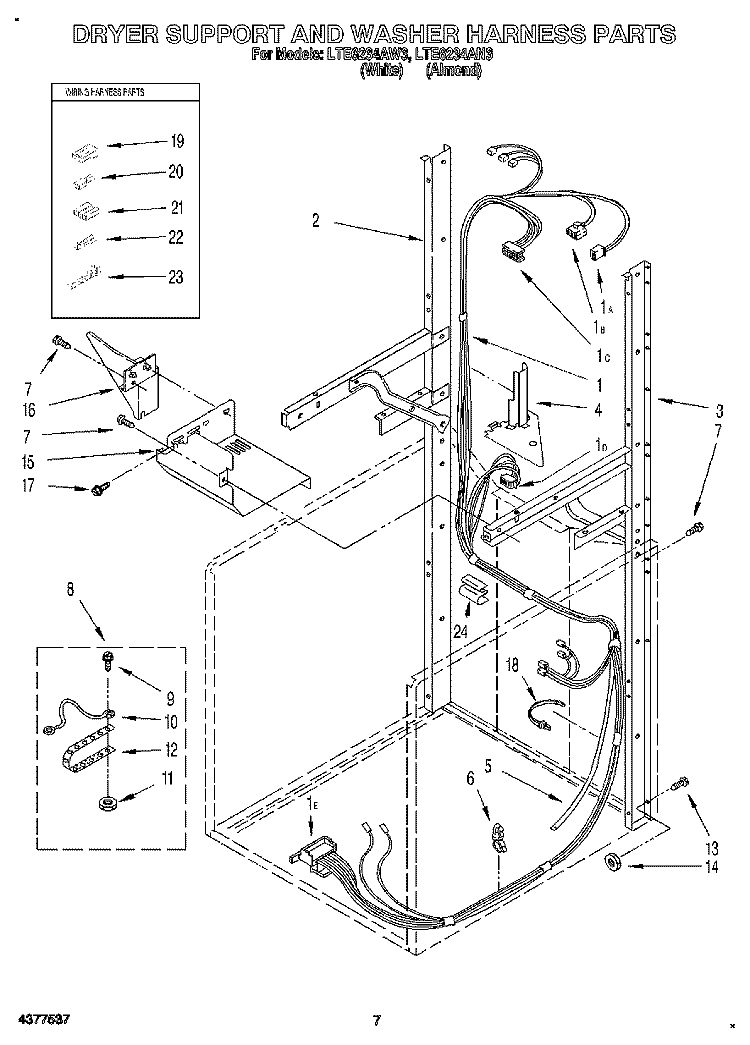 DRYER SUPPORT AND WASHER HARNESS Diagram and Parts List for LTE6234AW3  Whirlpool Washer Dryer Combo