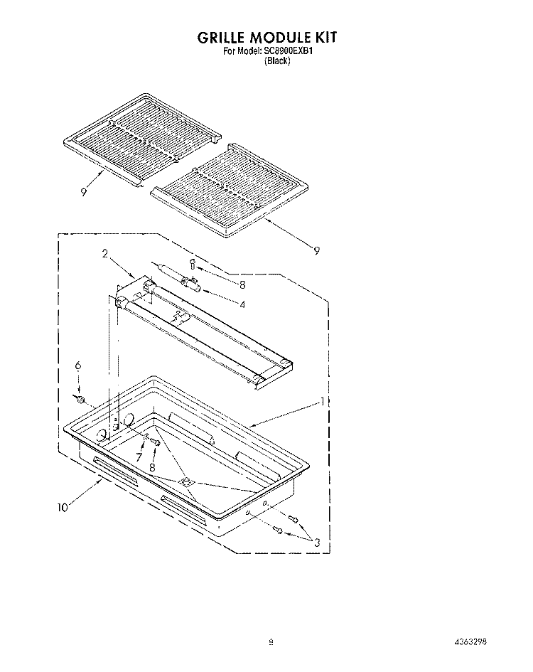GRILLE MODULE KIT Diagram and Parts List for SC8900EXB1  Whirlpool Cooktop
