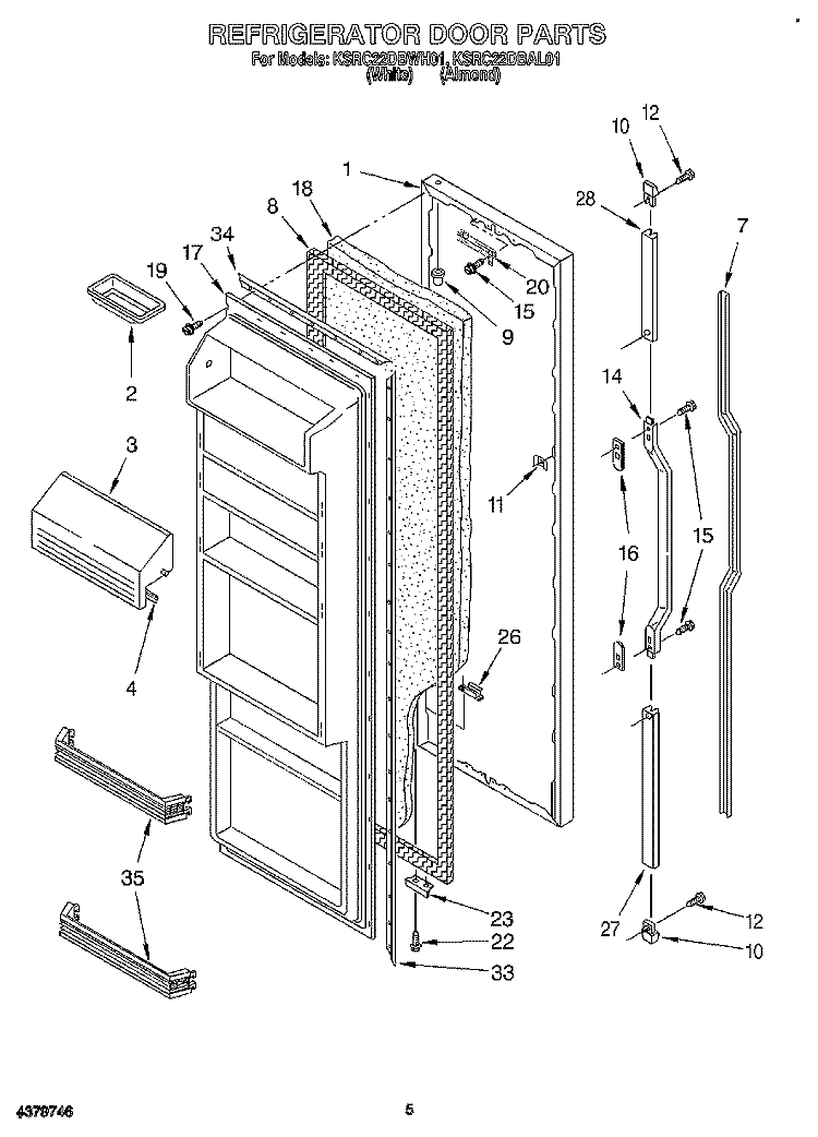 REFRIGERATOR DOOR Diagram and Parts List for KSRC22DBWH01  KitchenAid Refrigerator