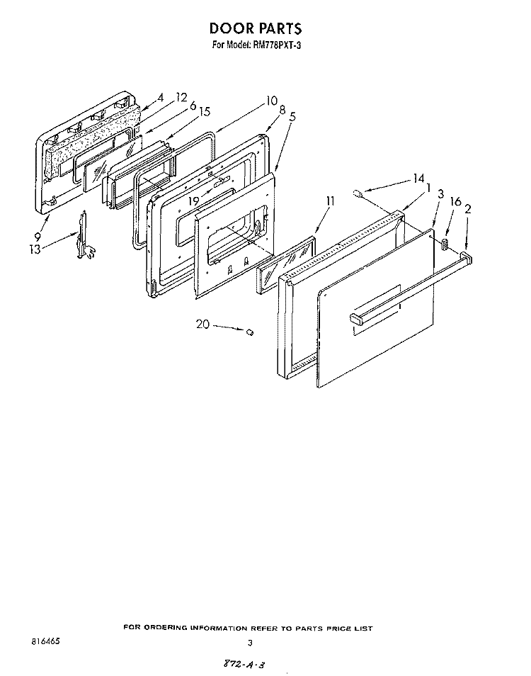 DOOR Diagram and Parts List for RM778PXT3  Whirlpool Microwave Oven Combo