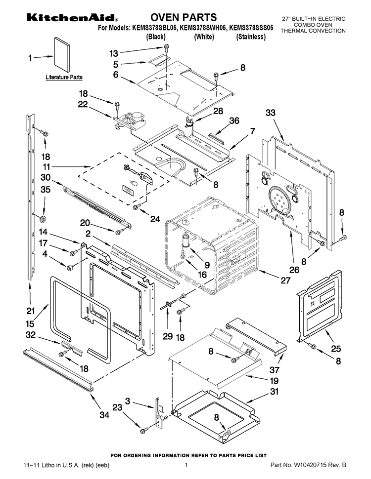 OVEN PARTS Diagram and Parts List for KEMS378SWH05  KitchenAid Microwave Oven Combo