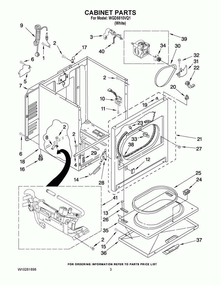 CABINET PARTS Diagram and Parts List for WGD5510VQ1  Whirlpool Dryer