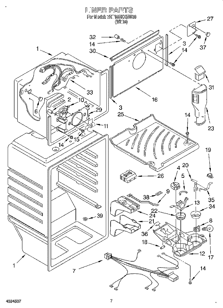 LINER Diagram and Parts List for 7RT18BKXEW00  Roper Refrigerator