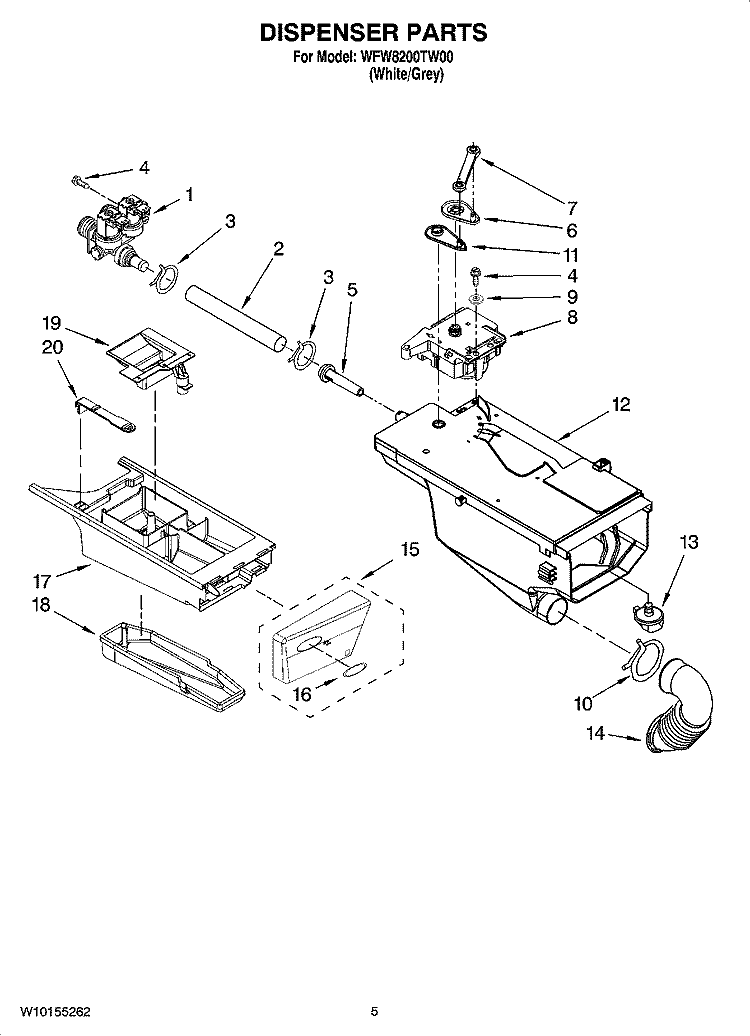 DISPENSER PARTS Diagram and Parts List for WFW8200TW00  Whirlpool Washer