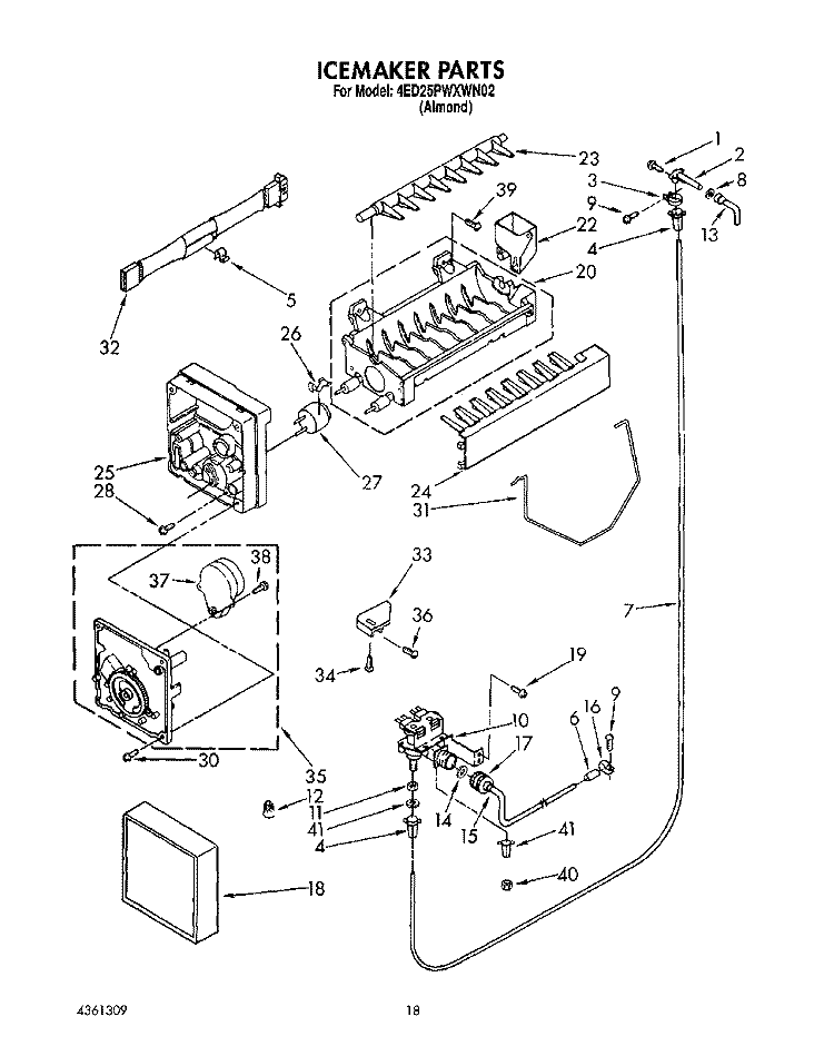 ICEMAKER, LIT/OPTIONAL Diagram and Parts List for 4ED25PWXWN02  Whirlpool Refrigerator