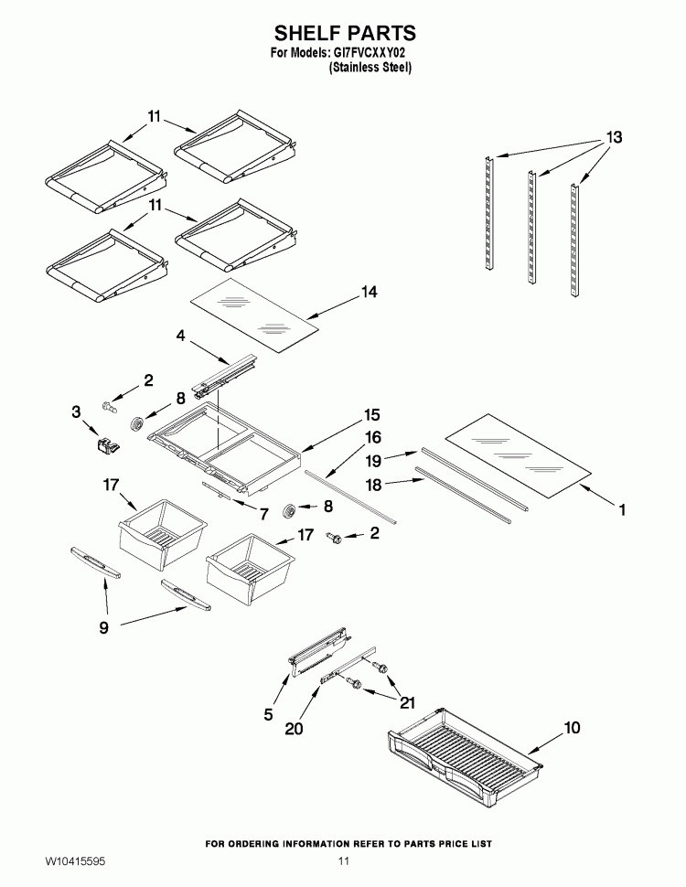 SHELF PARTS Diagram and Parts List for GI7FVCXXY02  Whirlpool Refrigerator