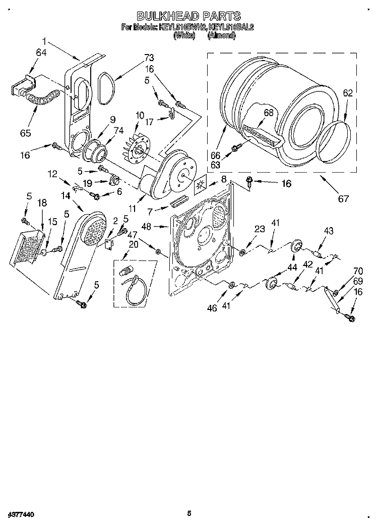 SECTION Diagram and Parts List for KEYL510BWH2  KitchenAid Dryer