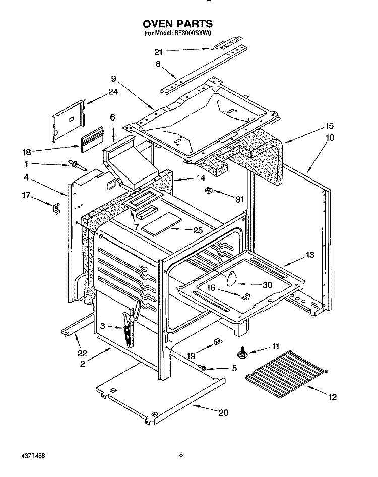 OVEN Diagram and Parts List for SF3000SYW0  Whirlpool Range