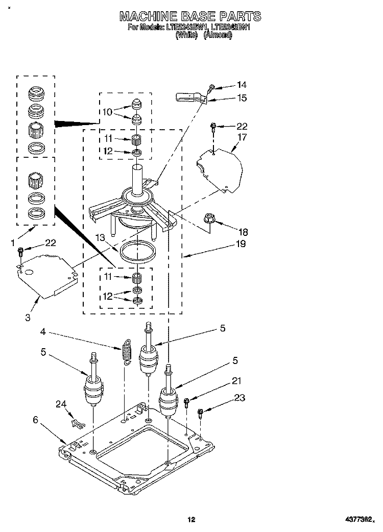 MACHINE BASE Diagram and Parts List for LTE5243BW1  Whirlpool Washer Dryer Combo