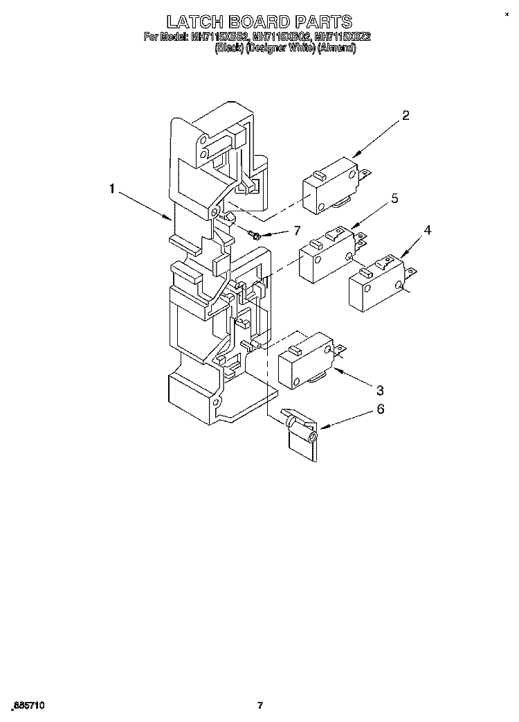 LATCH BOARD Diagram and Parts List for MH7115XBQ2  Whirlpool Microwave