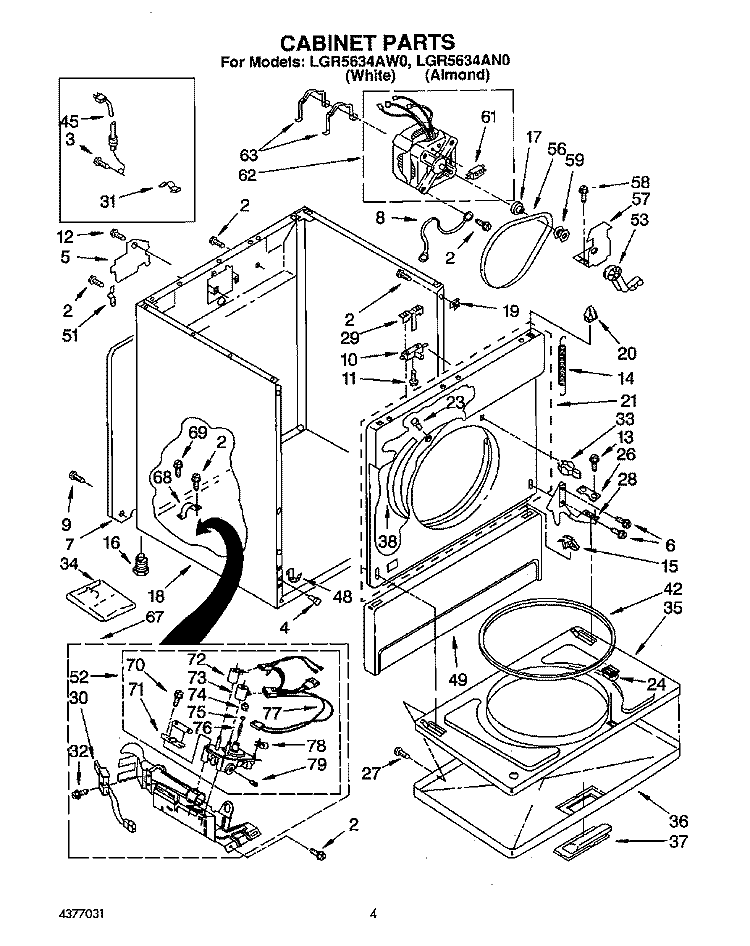 SECTION Diagram and Parts List for LGR5634AN0  Whirlpool Dryer