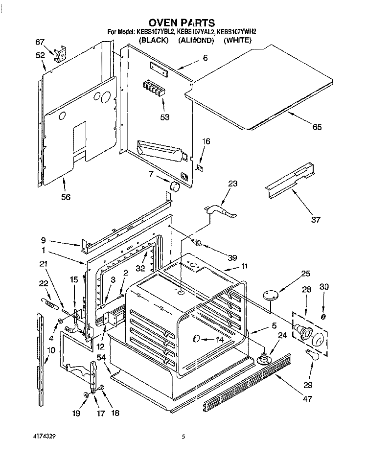 OVEN, LITERATURE Diagram and Parts List for KEBS107YWH2  KitchenAid Wall Oven