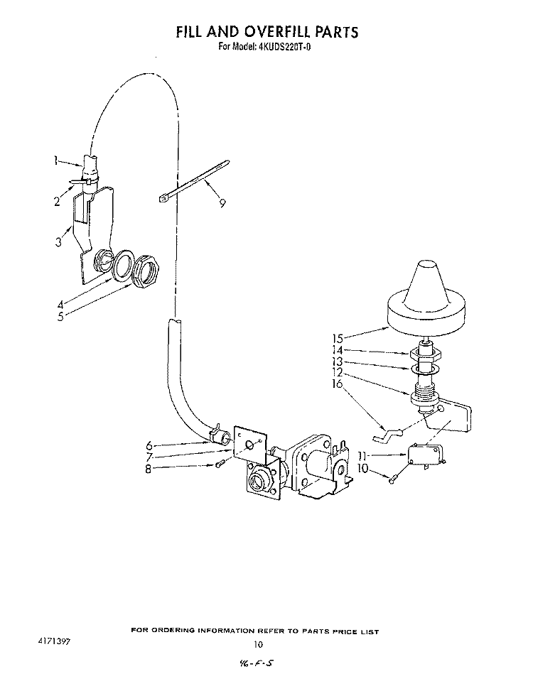 FILL AND OVERFILL Diagram and Parts List for 4KUDS220T0  KitchenAid Dishwasher