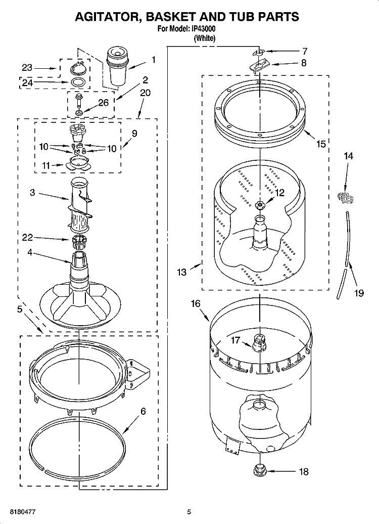 AGITATOR, BASKET AND TUB PARTS Diagram and Parts List for IP43000  Inglis Washer