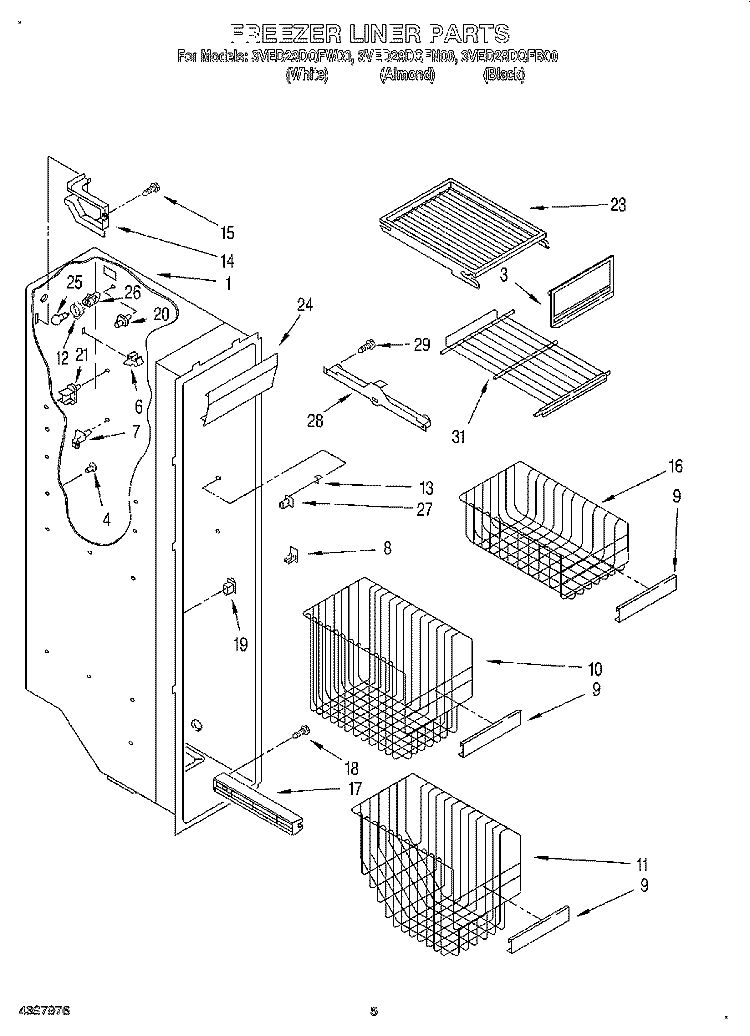 FREEZER LINER Diagram and Parts List for 3VED29DQFN00  Whirlpool Refrigerator