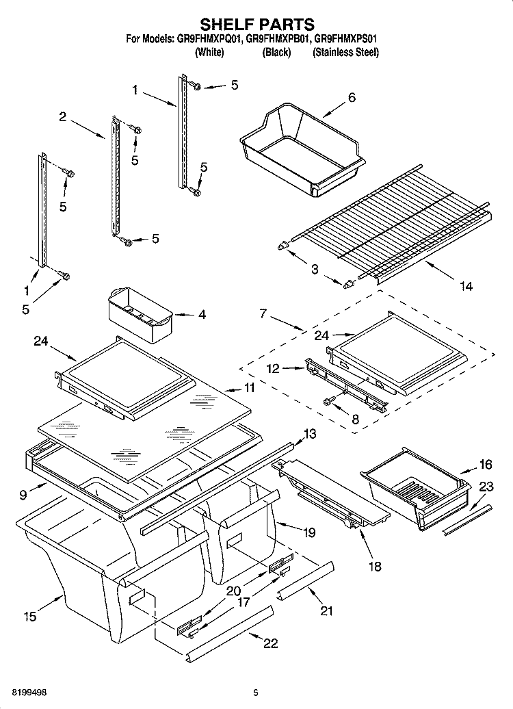 SHELF PARTS Diagram and Parts List for GR9FHMXPB01  Whirlpool Refrigerator