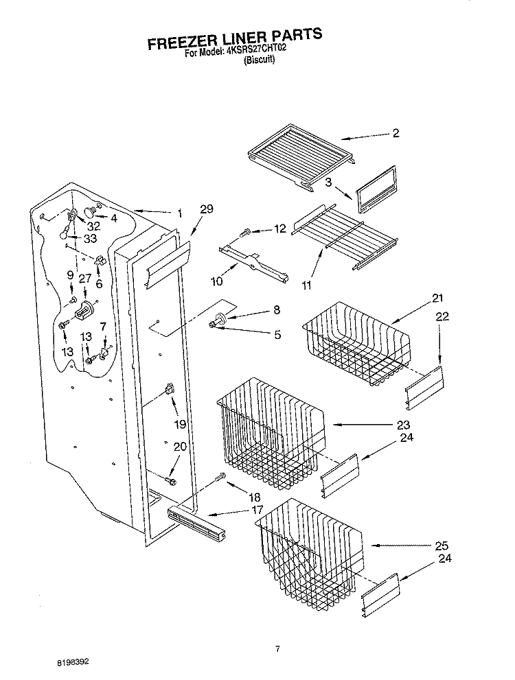 FREEZER LINER Diagram and Parts List for 4KSRS27CHT02  KitchenAid Refrigerator