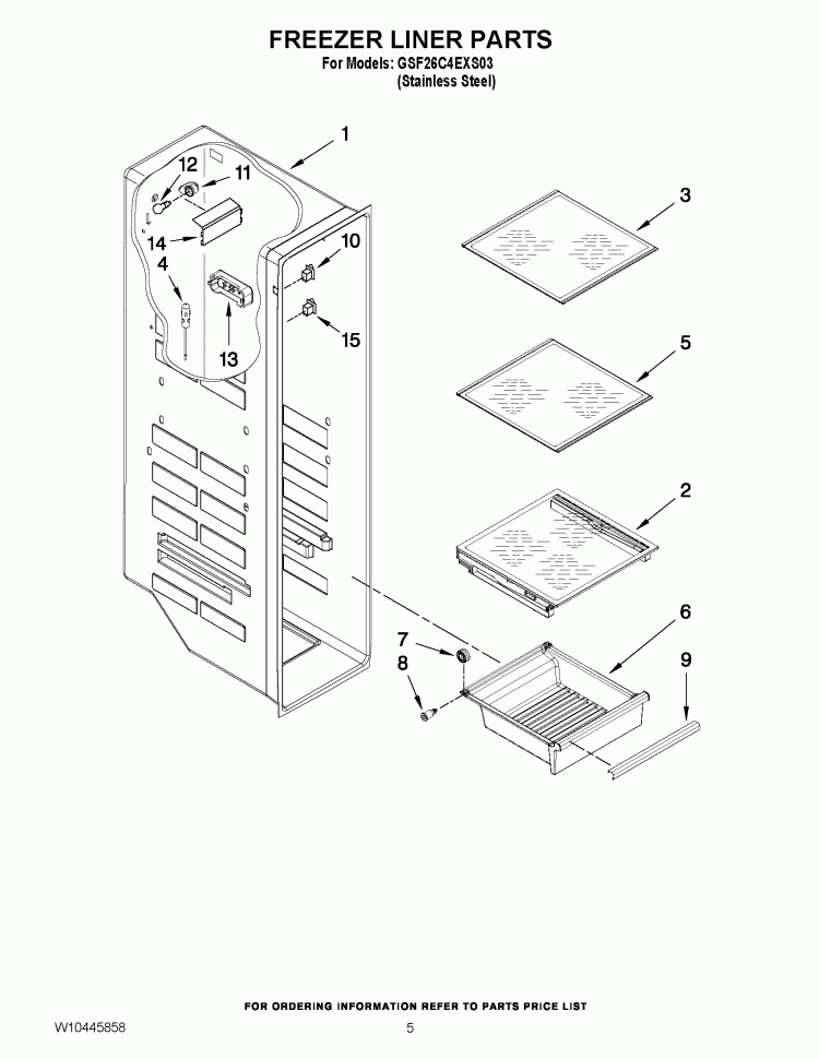 FREEZER LINER PARTS Diagram and Parts List for GSF26C4EXS03  Whirlpool Refrigerator