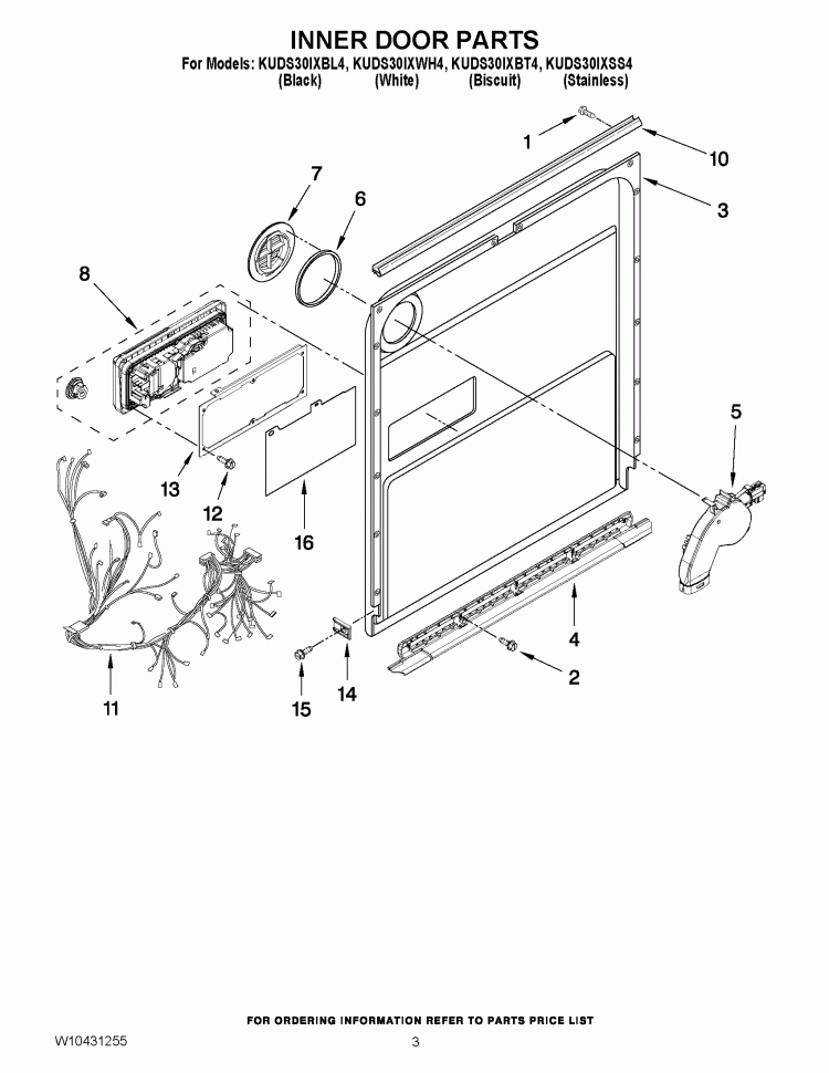 INNER DOOR PARTS Diagram and Parts List for KUDS30IXBT4  KitchenAid Dishwasher