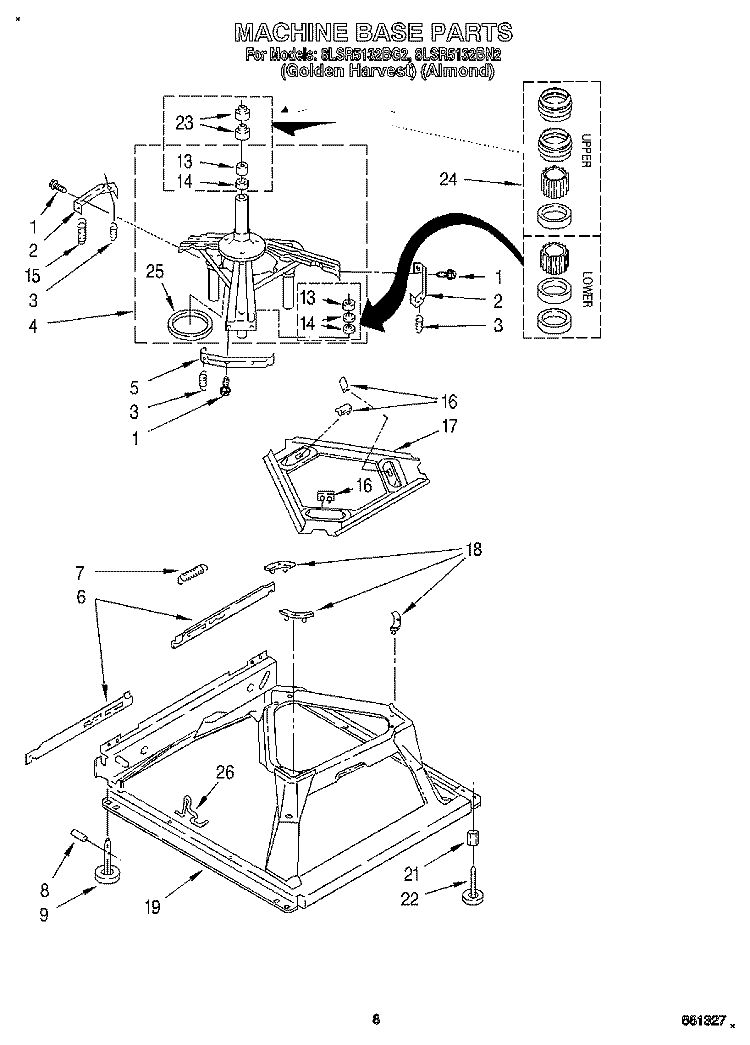 MACHINE BASE Diagram and Parts List for 8LSR5132BN2  Whirlpool Washer