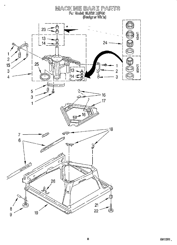 MACHINE BASE Diagram and Parts List for 8LSR6132FQ0  Whirlpool Washer