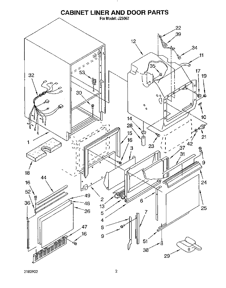 CABINET LINER AND DOOR, LITERATURE Diagram and Parts List for JZ5062  Whirlpool Ice Maker
